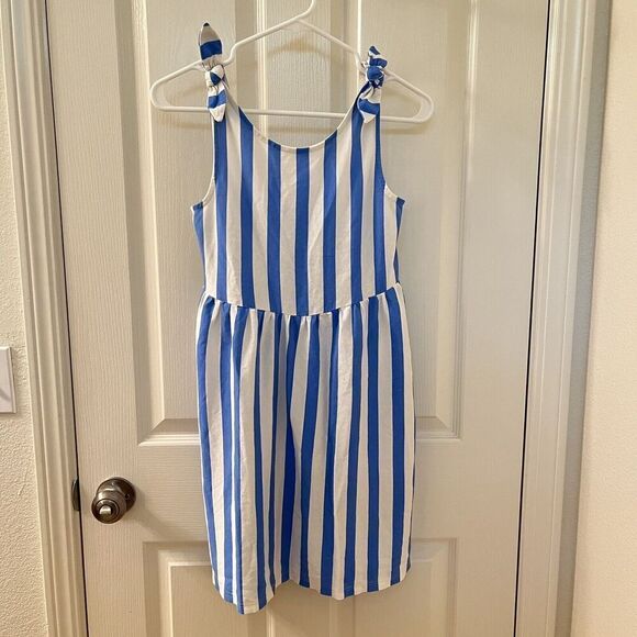 Zara Girls Blue Striped Dress With Bow Tie Straps Size 11-12 NWT - Picture 1 of 12